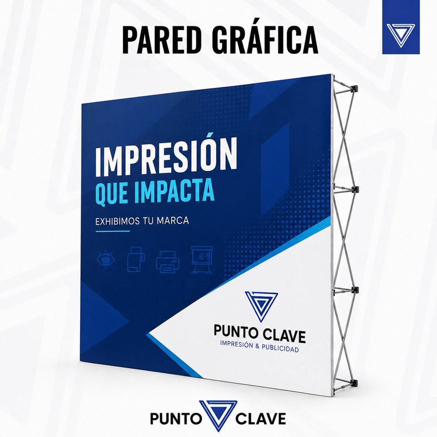 Pared Gráfica Punto Clave — backdrop de gran formato con estructura plegable de aluminio