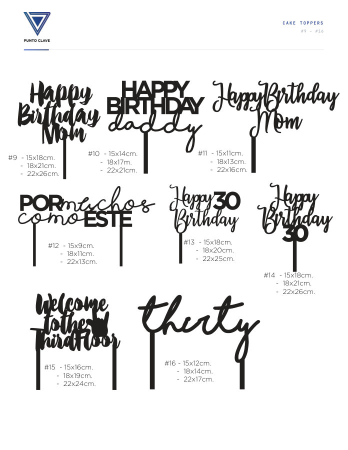Página del catálogo de Cake Toppers de Punto Clave