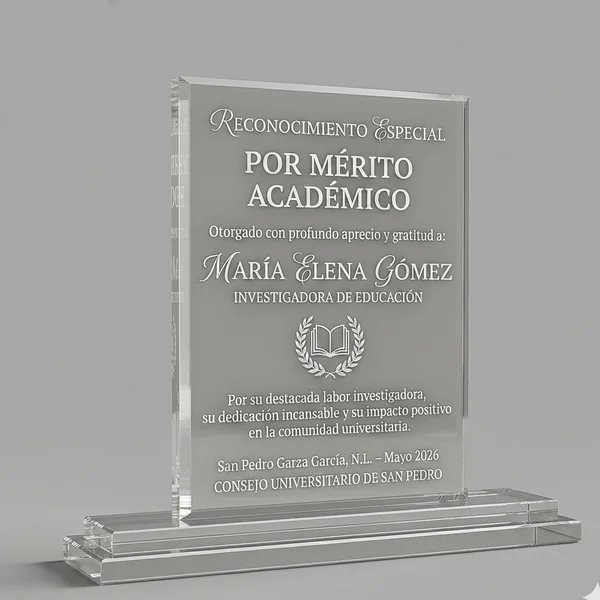 Reconocimiento de acrílico grabado con láser — Punto Clave Monterrey