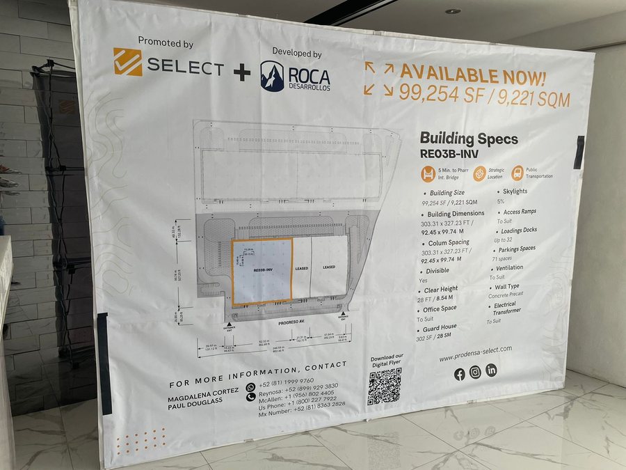 Desarrollo en obra — lona de cerco perimetral, producida por Punto Clave en Monterrey