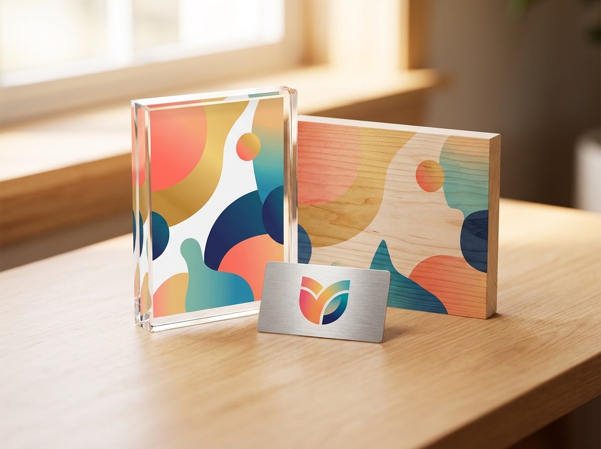 Placas de acrílico, madera y metal impresas con tinta UV a todo color