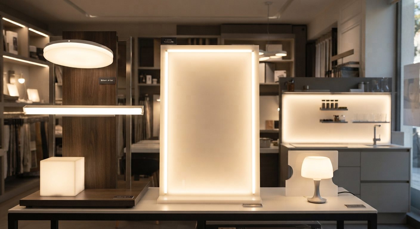 Panel de acrílico blanco opal retroiluminado, cubo de luz y plafón: la luz sale pareja y no se ven los LED por detrás — Punto Clave Monterrey