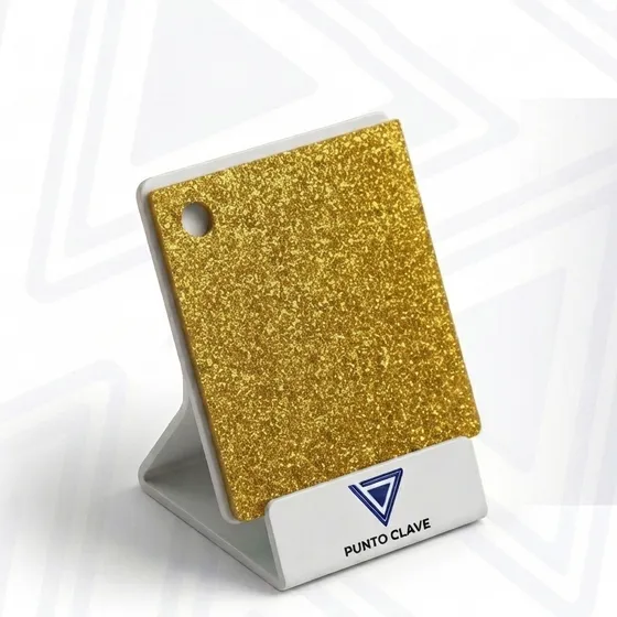 Muestra de lámina de acrílico oro con glitter — Punto Clave Monterrey