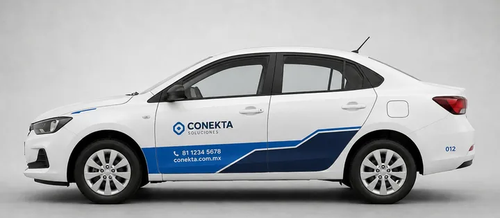 Auto con rotulación parcial nivel 2: diseño gráfico en puertas y zonas estratégicas